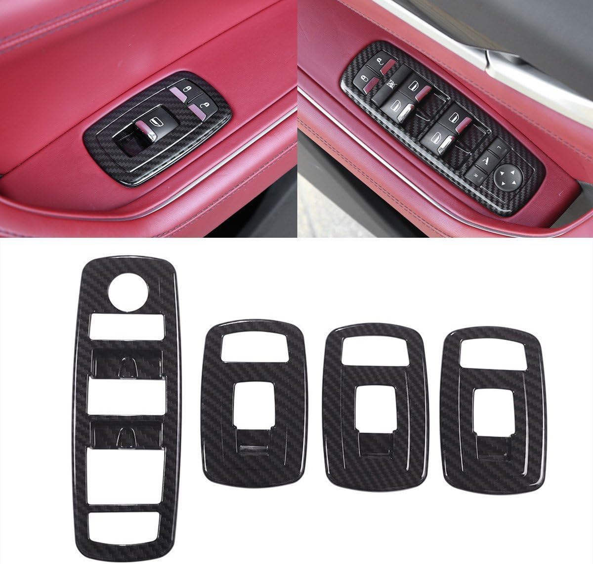 Car Door Window Glass Lift Button Panel Trim Cover Compatible with Maserati Levante 2016-2021 Ghibli 2014-2021 Front and Rear Doors Armrest Window Control Switch Decorative Frame Sticker Accessories