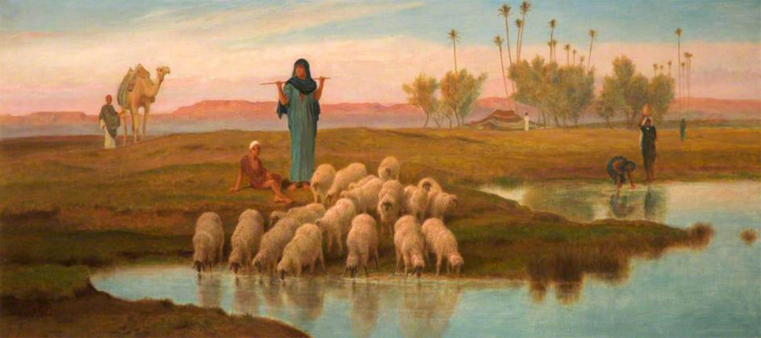 POSTERIIk Vintage Art Print Images Pictures Print Shepherdess and Her Flock at a Pool Left by the Subsiding of the Overflow of the Nile Frederick Goodall for Office Home Decor 60x90cm