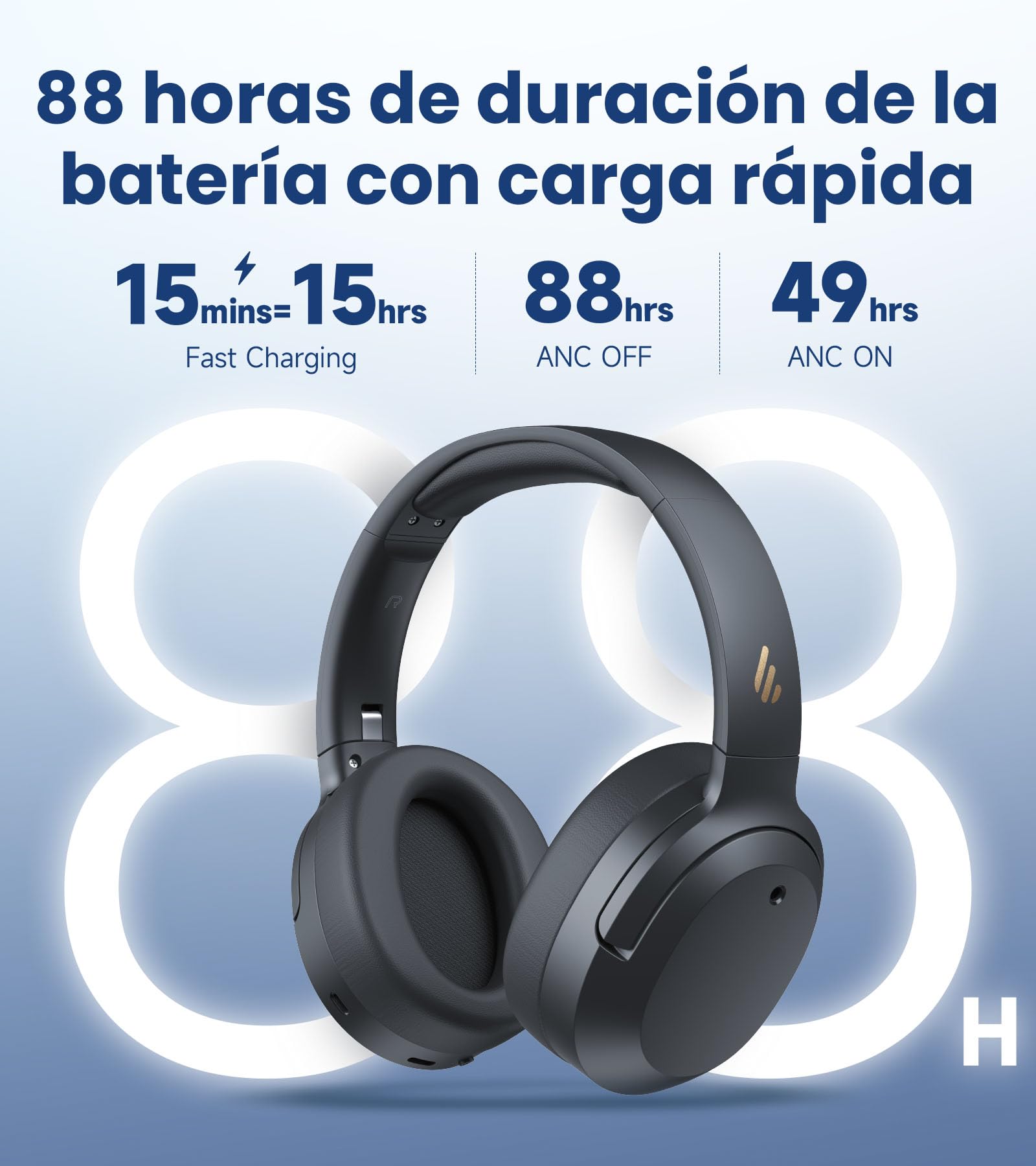 Edifier W820NB Plus Gen 2 Auriculares inalámbricos con cancelación de Ruido sobre el oído, -49 dB ANC, Audio de Alta resolución LDAC, Tiempo de reproducción 88H, Sonido Espacial - Gris Oscuro