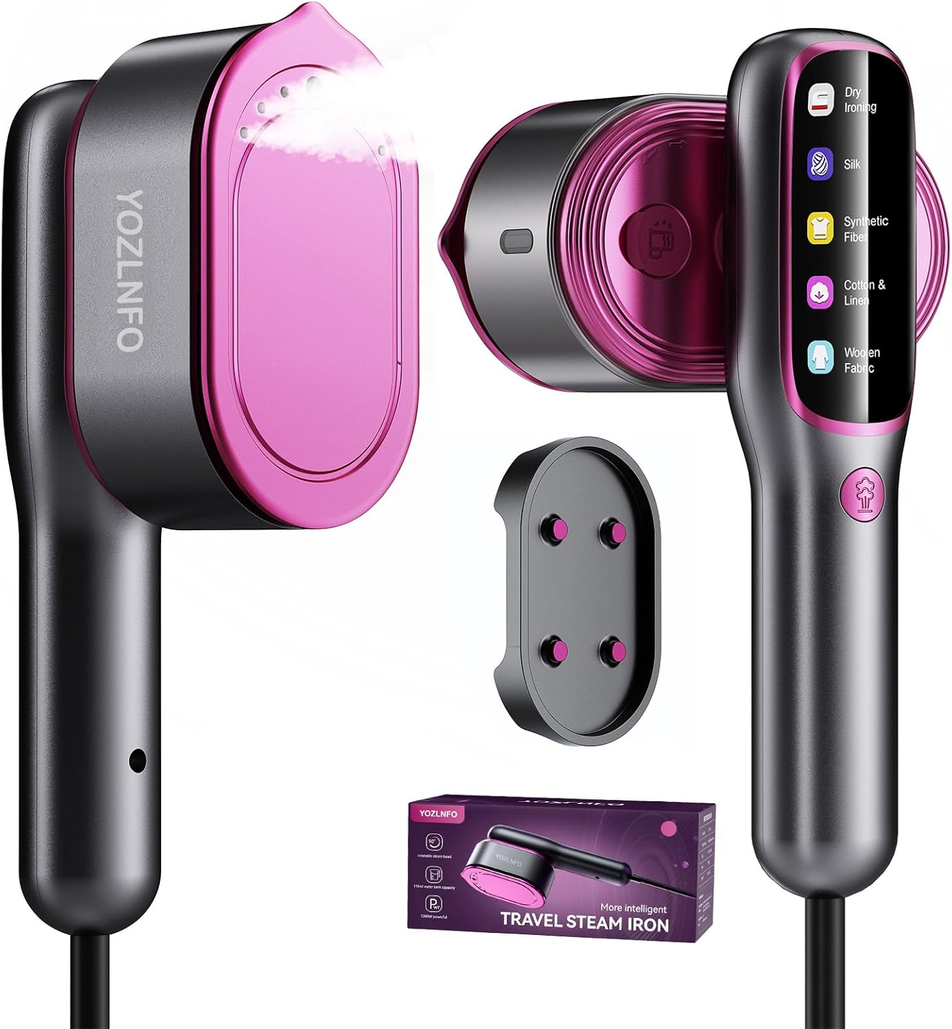 Portable Travel Steamer: 2-in-1 Mini Handheld Garment Steamer and Iron - Rapid 15s Heat-Up, 5 Steam Levels - Large Ceramic Plate - 110-120V Elegant Purple