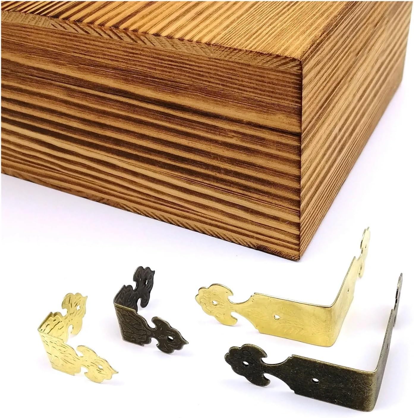 Skiffer 24pcs Decorative Corner Protector Guard Edge Cover for Jewelry Chest Wine Gift Box Wooden Case Table Desk Bronze Golden + Nails(B 25mm Antique Brass) image 5