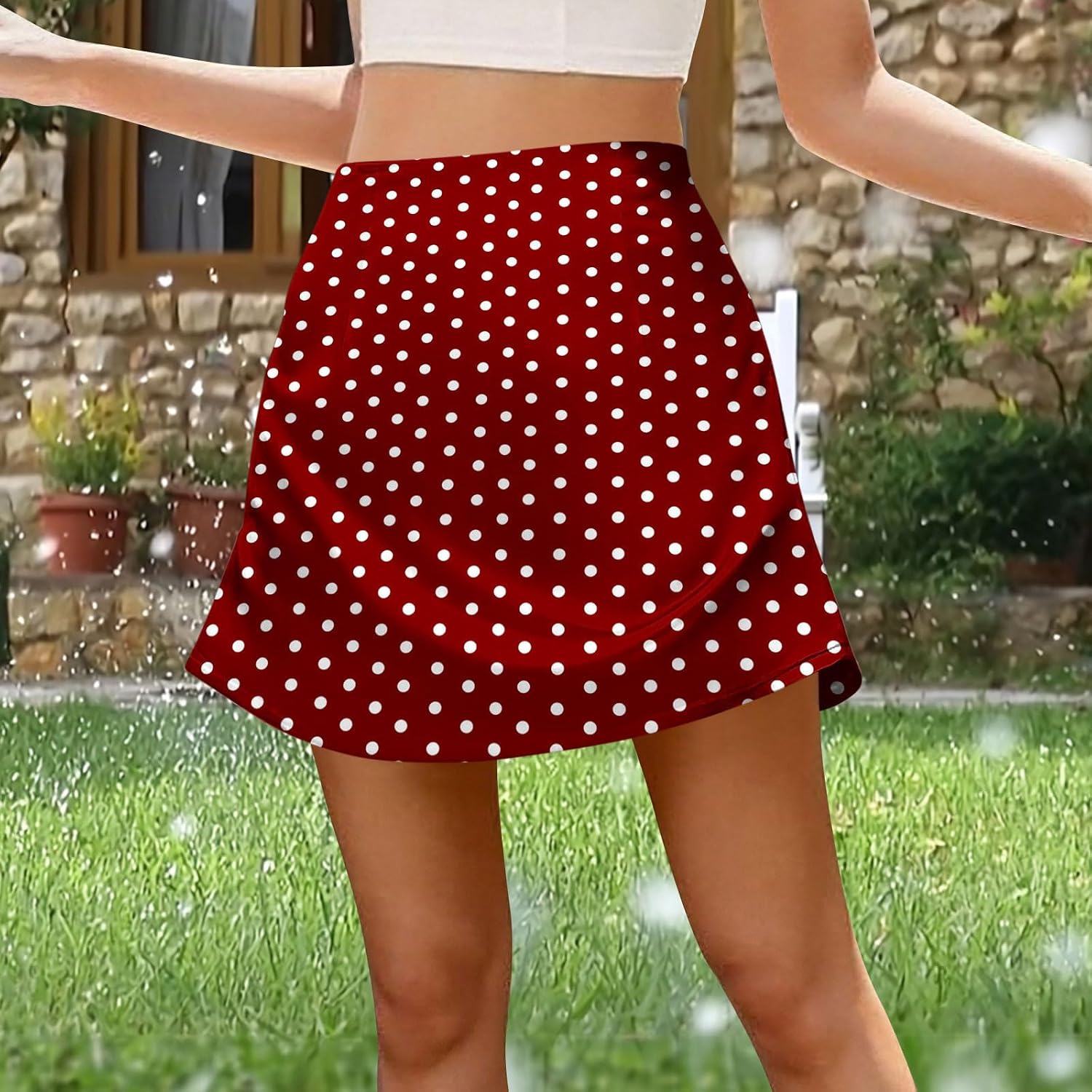 Women's Satin Mini Skirt High Waisted Polka Dot Plus Size Business Casual A-Line Skirts Summer Fashion Comfy Outfit