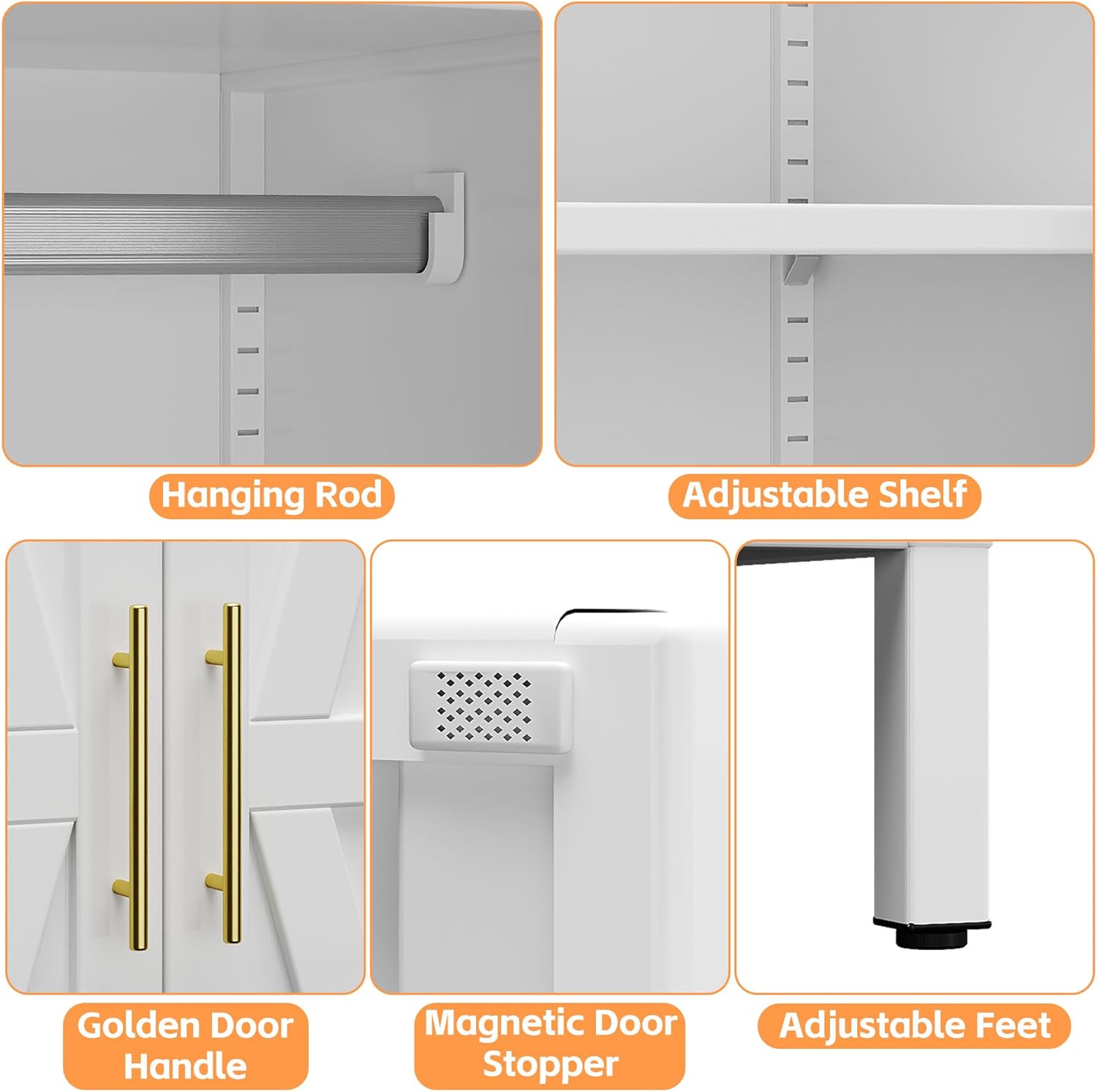 Aobabo Metal Wardrobe Cabinet with 1 Drawer, 71" H Metal Armoire Wardrobe Closet with 1 Adjustable Shelf and Hanging Rod for Home, Laundry Room, Office, Installation Required, White