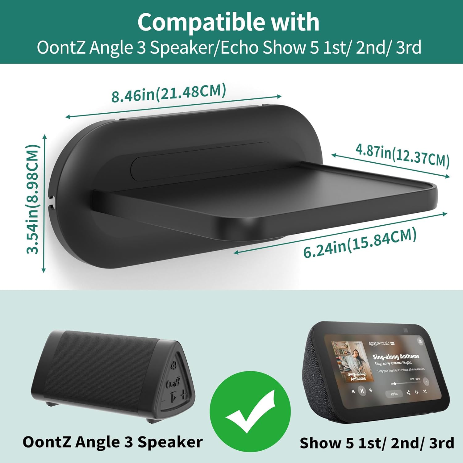 HomeMount Echo Show 5 Wall Mount - Space Saving Smart Home Holder Compatible with Google Nest Hub & Portable Speakers & Show5 (1st & 2nd & 3rd) (Black Medium Shelf 6.5 * 5.1inch) - Image 2