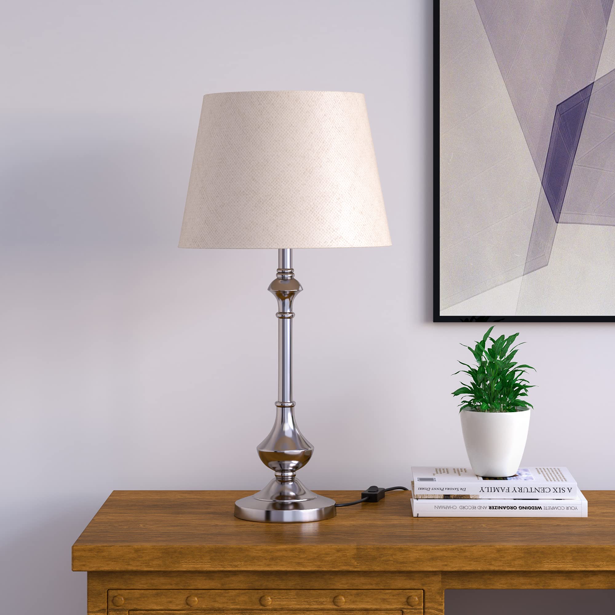 Divine Trends Silver Aluminium Sleek Table Lamp Bedroom with Off White 10 inches Lampshade for Bedside Stylish, Living Room, Home Decoration, Hotel (Nickel) (B09FJ99CWK) Amazon Price History, Amazon Price Tracker