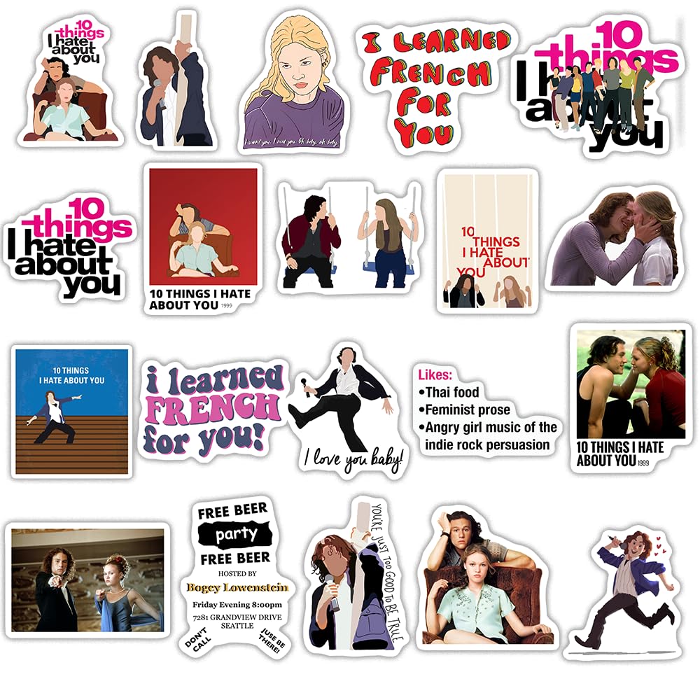 20 PCS Stickers Pack 10 Aesthetic Things Vinyl I Colorful Hate Waterproof About You for Water Bottle Laptop Bumper Car Bike Luggage Guitar Skateboard