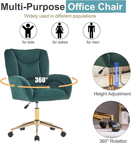 Miniatura 5 de Silla giratoria de escritorio de oficina con ruedas, escritorio tapizado de terciopelo, sillón moderno, altura ajustable, silla de trabajo para