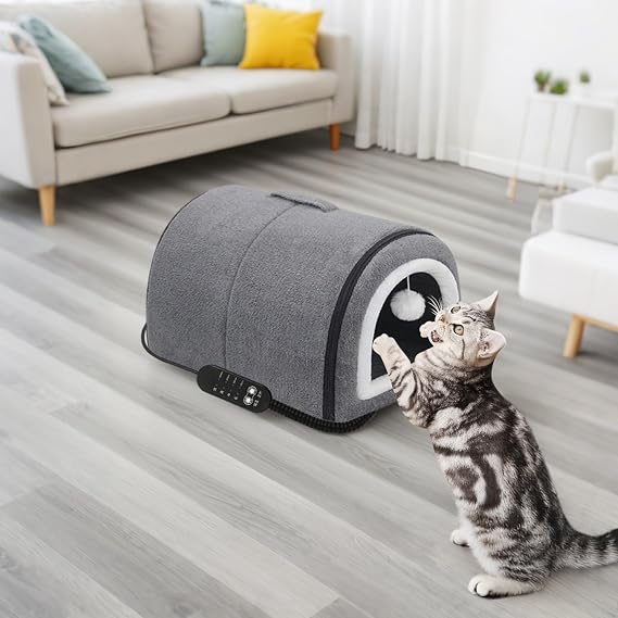 Cat Heated Bed,Cat Bed Cave - Removable Semi-Enclosed Nest with Arched Roof Temperature Adjustment for Small Medium Breed Puppy Winter Travel Home