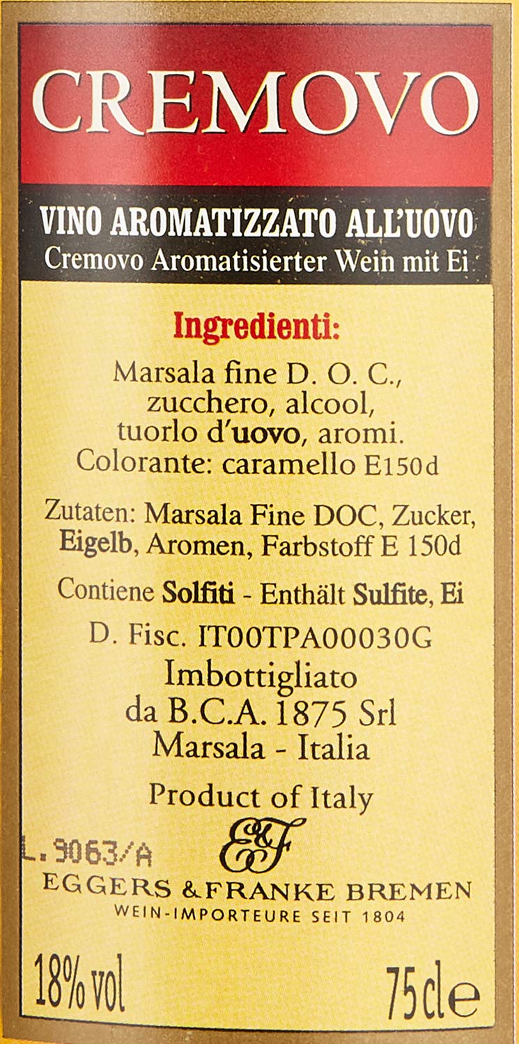 Cremovo Marsala Fine 18% vol. (6 x 0,75l) –Süßer Likörwein mit cremigem Charakter – Perfekt als Dessertwein oder zum Kochen und Backen