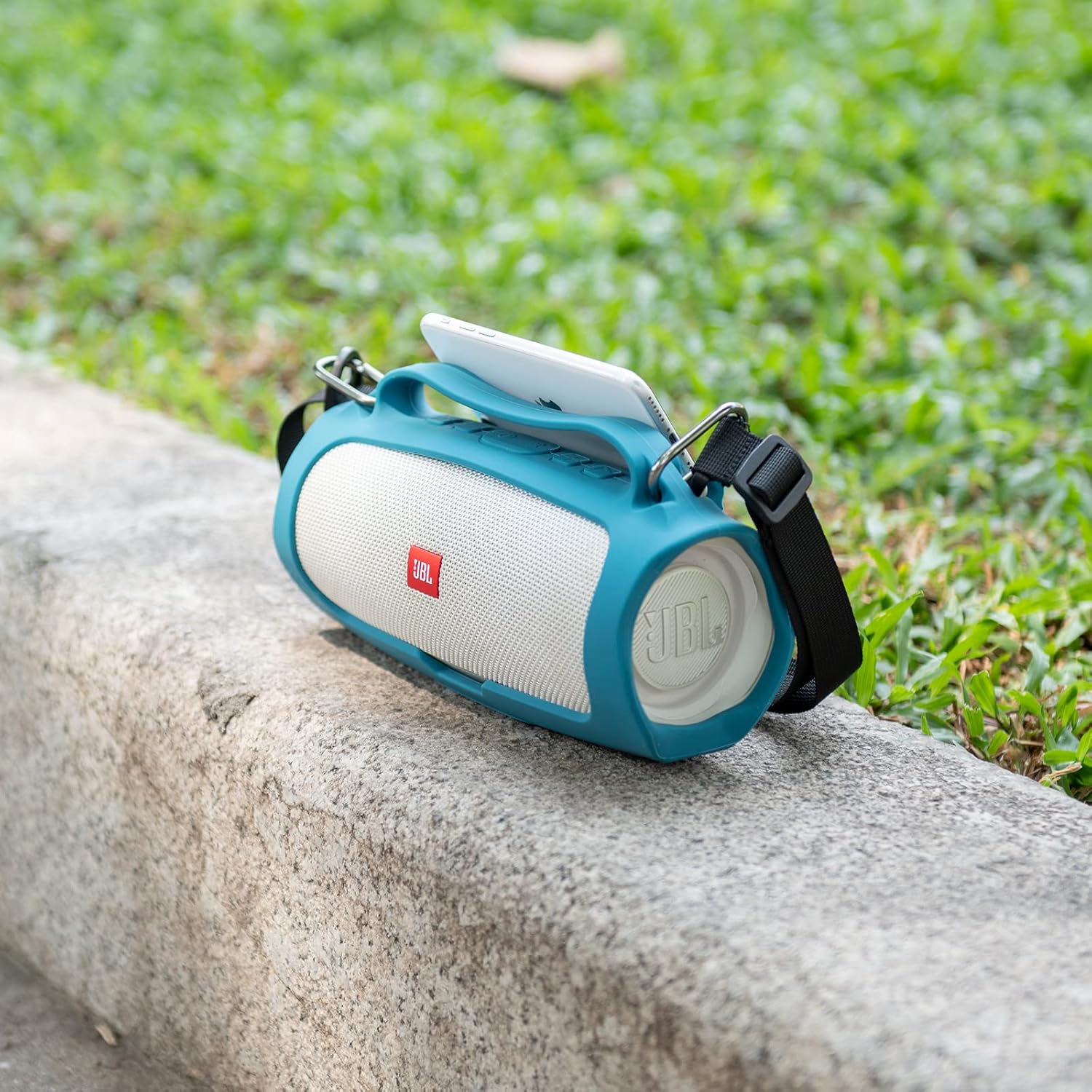 TXEsign Silicone Case for JBL Charge 4 Portable Waterproof Speaker, Travel Carrying Case Protective Pouch Cover with Handle Adjustable Shoulder Strap and Phone Holder Stand (Blue) - Image 8