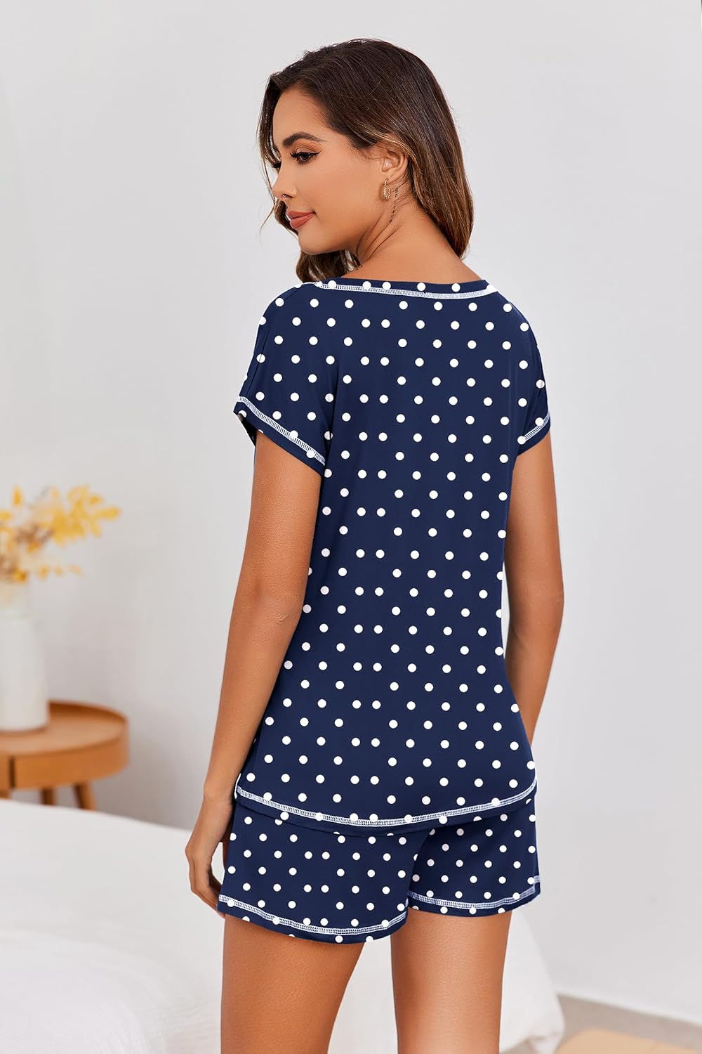 Ekouaer Womens Pajama Sets 2 Piece Soft Short Sleeve Top and Shorts Sleepwear Round Neck Pjs Lounge Set with Pockets - Image 4