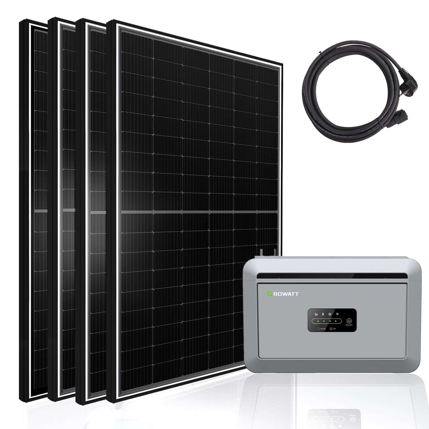 Growatt Nexa 2000 Solaranlage für Balkon bis zu 2340W Leistung, bifazial mit 2048W Speicher und 4x450W Solarmodule, perf