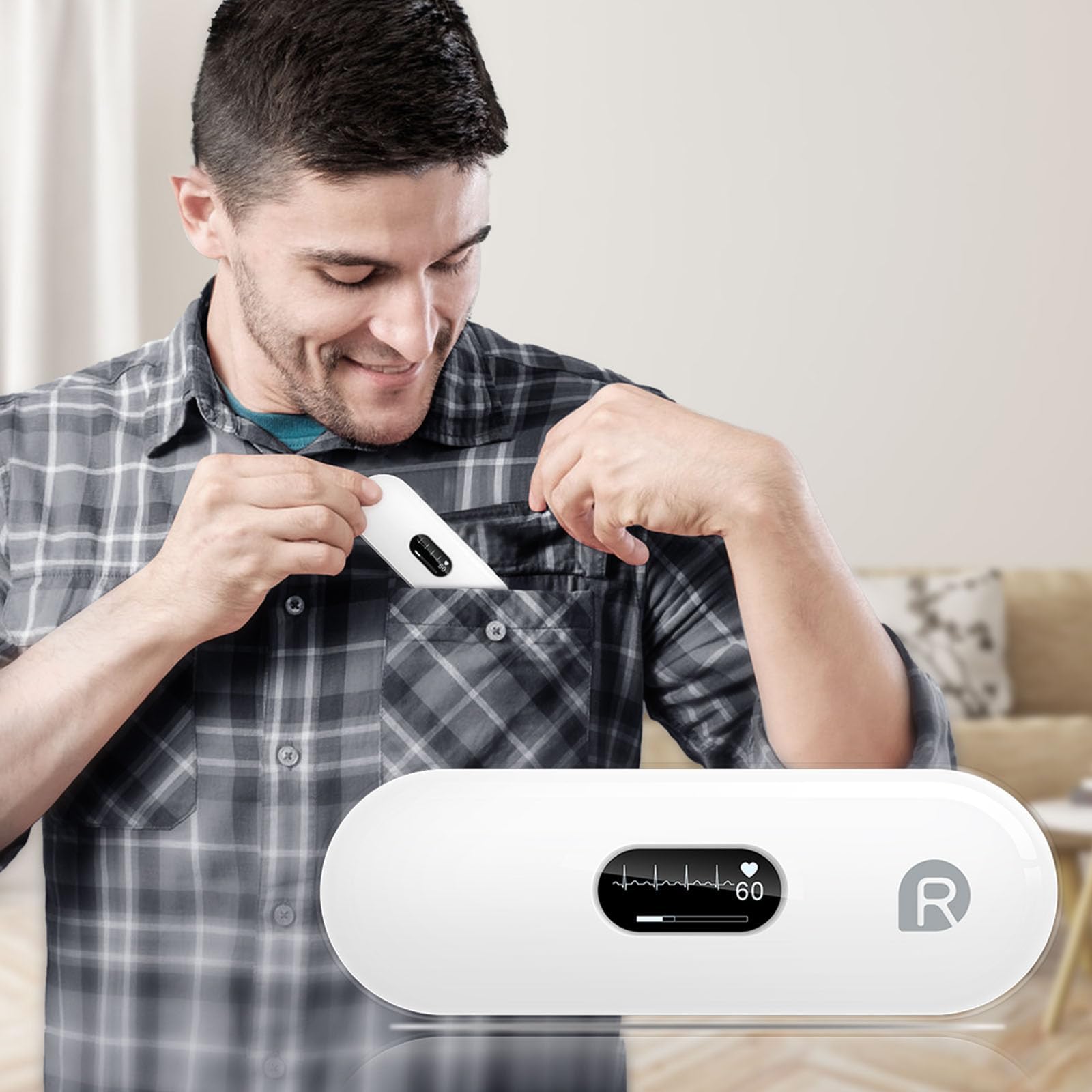 Wellue Mobiles EKG Gerät für Zuhause, Wireless Tragbarer EKG Gerät mit kleinem OLED Display, 30s - 5 Min Überwachung, Herzfrequenz & EKG Messung, kompatibel mit iOS & Android
