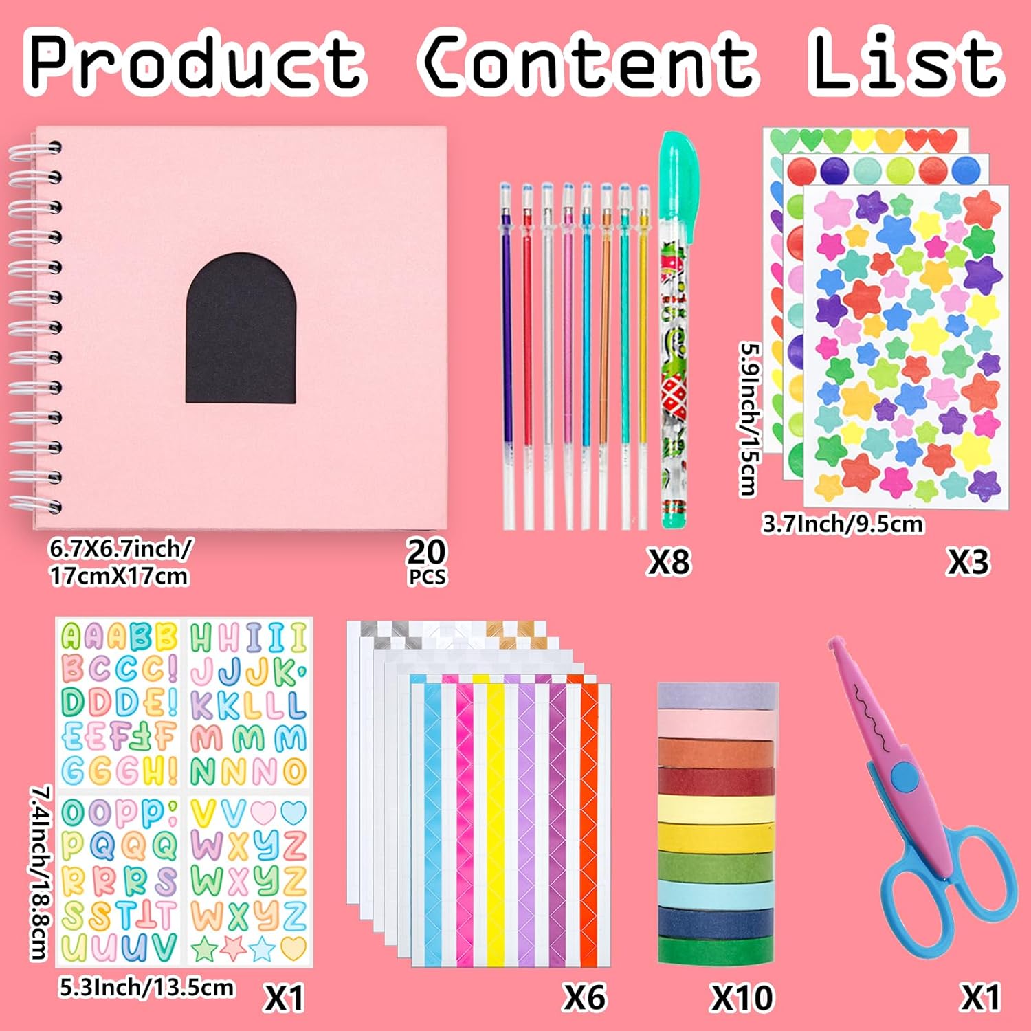 Kid Scrapbook DIY Photo Album Hard Cover Scrapbook Kit for Kids Instant Camera Print Paper with DIY Accessories (Pink)