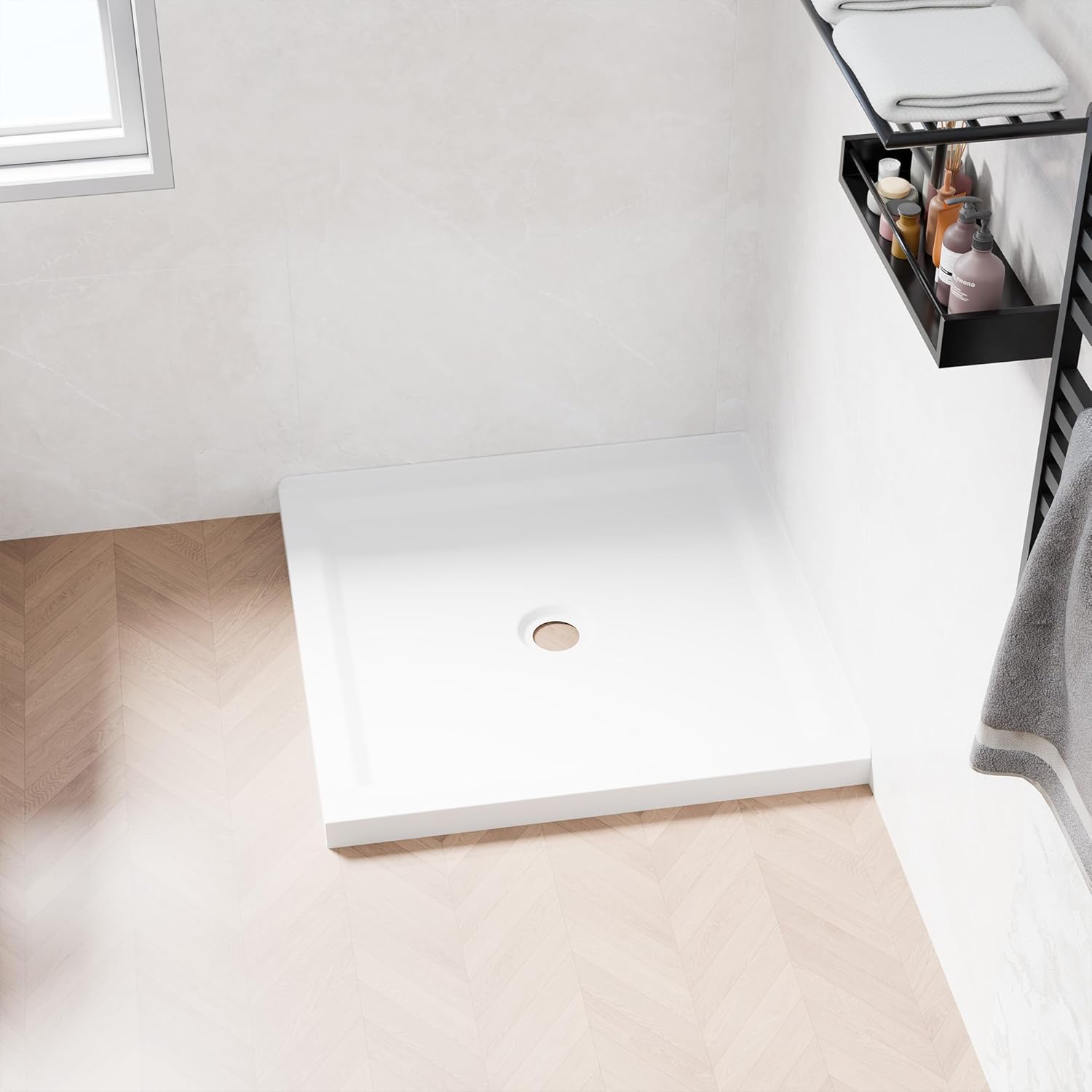 Casaphoria 36" x 36" Shower Base Pan with 3.5" Center Drain Hole, Shower Pan Five-Layer Acrylic + ABS Processing Shower Enclosure Base for Bathroom Corner Shower Door, Double Threshold White