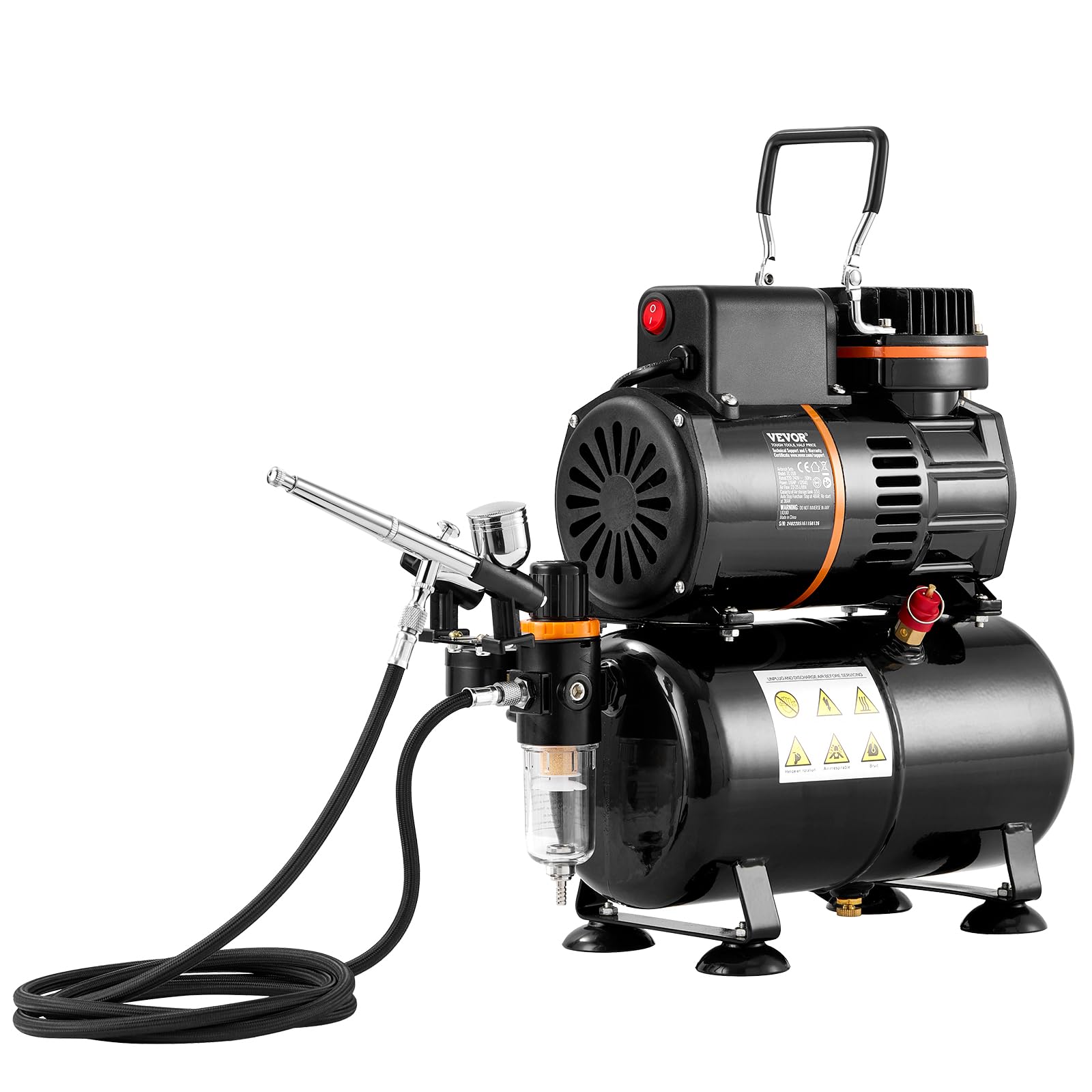 VEVOR Kit Aerografo,con Compressore 2 Ventola Serbatoio Aria 3,5 Litri, Set Aerografo con Punta da 0,3 mm, Supporto, Ruota di Miscelazione Colori, Set di Spazzole per Tatuaggio Artistico Biscotti