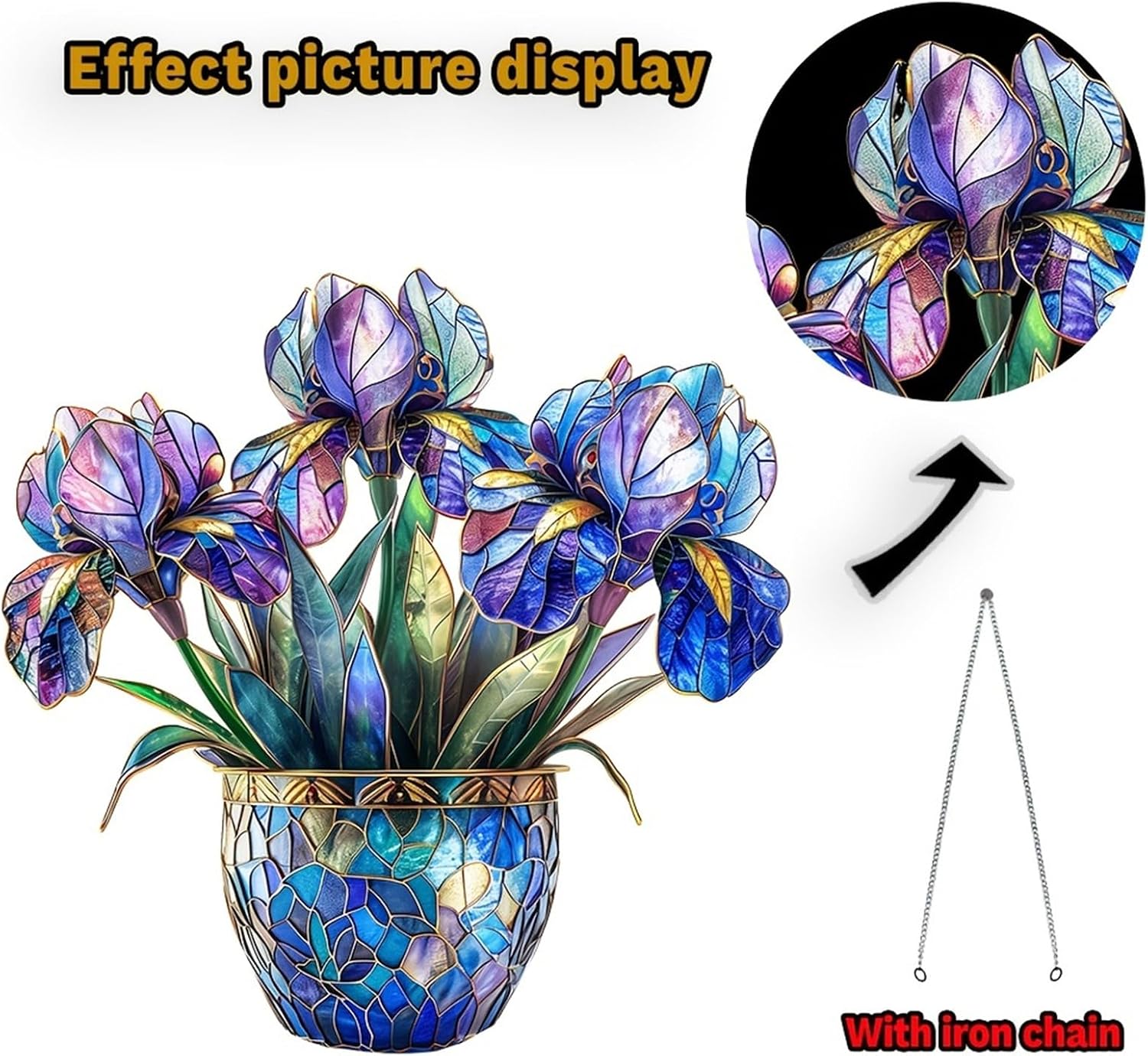 YUEYINGMG Decorative 2D Acrylic Hanging Garden Decor, Hanging Ornaments for Home, Pre-drilled Waterproof Outdoor Display Art, Floral Bicycle and Vase Design (Blue-flower)