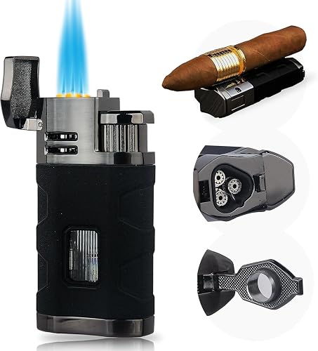 PROMISE Metal Lighter Triple Jet Flame Refillable Butane Lighter Windproof