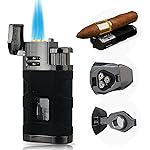 PROMISE Metal Lighter Triple Jet Flame Refillable Butane Lighter Windproof Lighters- Butane Not Included (Black Crackle)