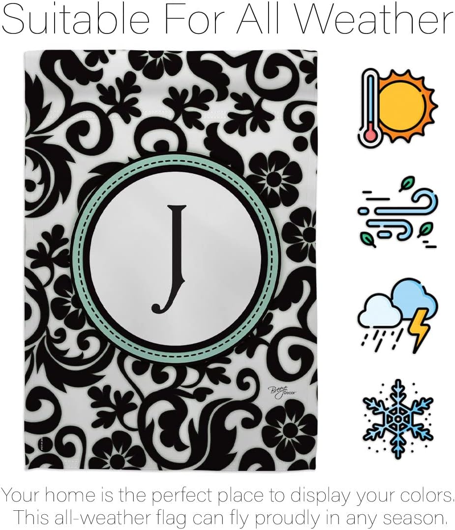 Breeze Decor H130062 Damask J Initial Decorative Vertical House Flag, 28" x 40", Multicolor