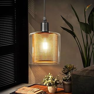 ZMH Vintage Pendant Light Black Gold - Ceiling Lighting Retro Glass Shade E14 Metal Light Fitting Gold Dining Industrial Hanging Fitting Fixture for Living Room Kitchen Bedroom Hallway