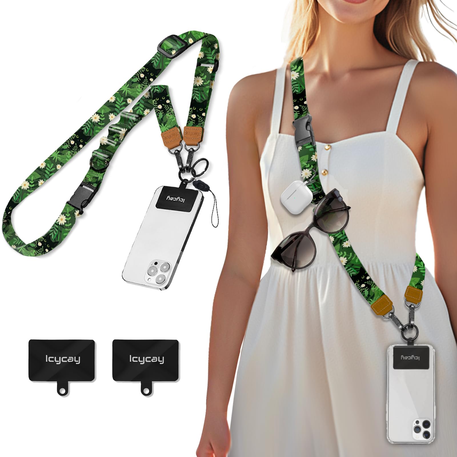 Icycay Phone Lanyard Crossbody Strap Neck Adjustable Teacher Women Leaf Cat