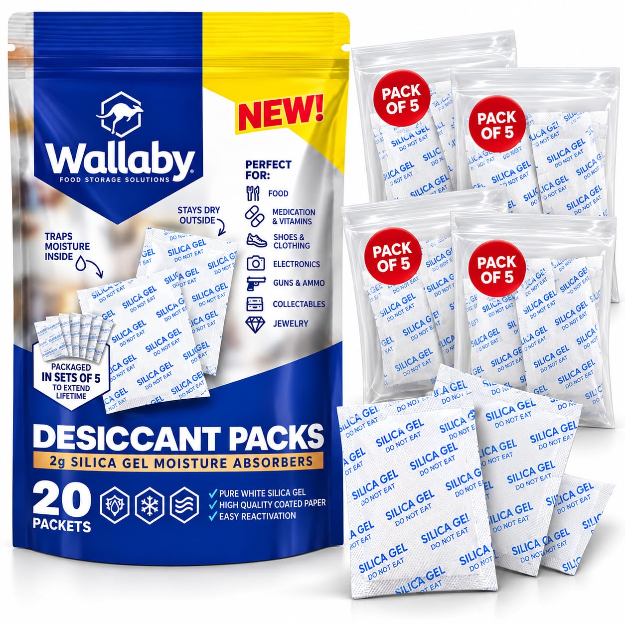 Wallaby 2g Food Safe Desiccant Packets for Moisture Control (1,000-pack)