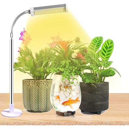 JSYBOY Grow Light for Indoor Plants Plant Lamp for Seedings Succulents Bulbs Full Spectrum Gooseneck Small Plants Growing, Auto On/Off Timing & 5 Dimming (Silver)