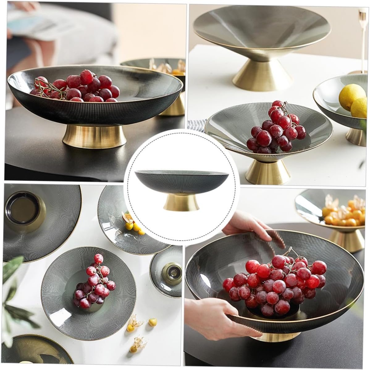 HOMSFOU Tall Glass Fruit Bowl with Footed Base Glass Fruit Plate for Kitchen Counter and Dining Table for Home Snack Serving