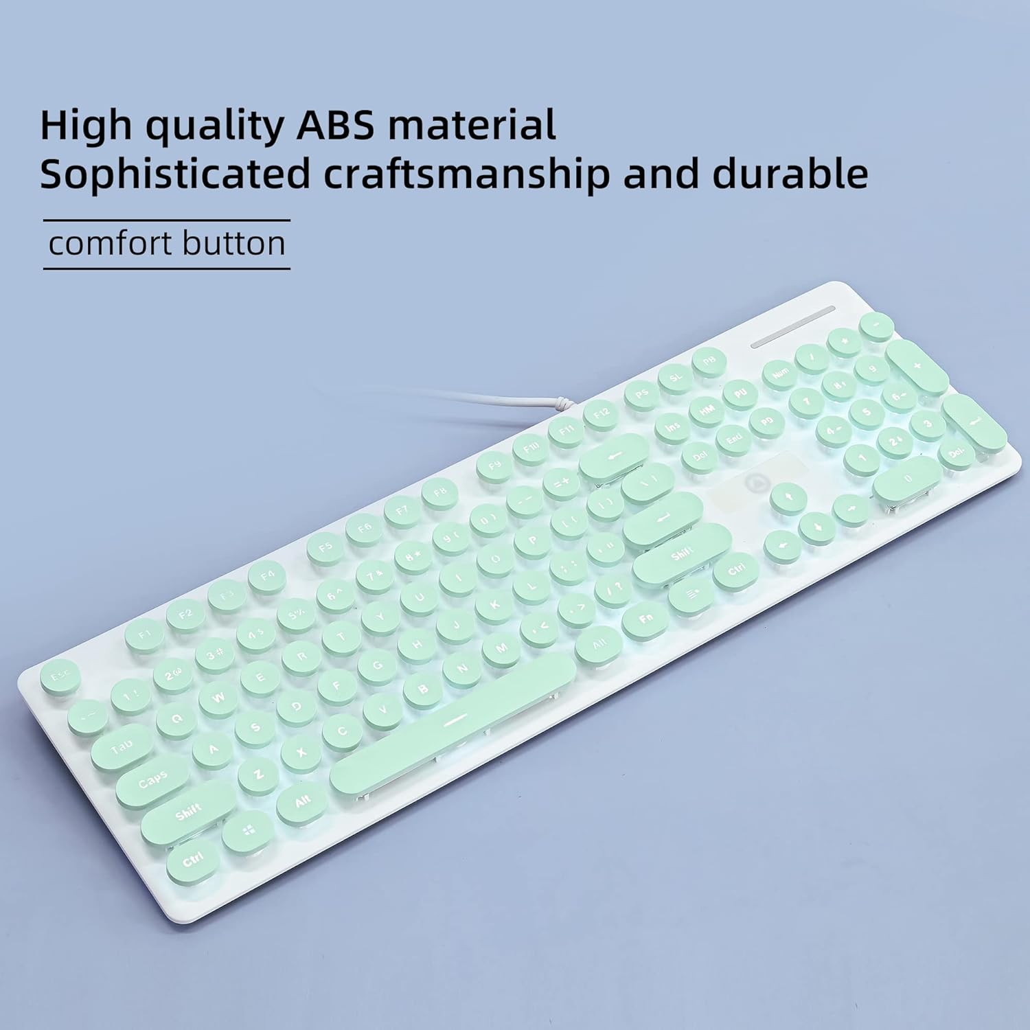 Wired Quiet Membrane Keyboard,Full Size 104-Keys Retro Punk Typewriter White LED Backlit ，USB Ultra Slim Gaming Keyboard with ABS Round keycaps for Windows/PC/Laptop (Green)