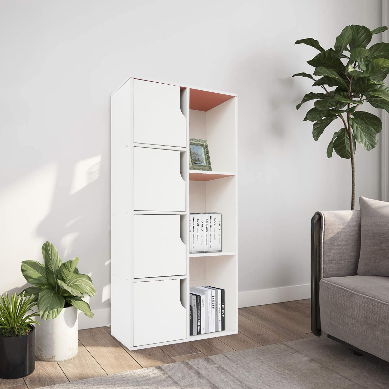 Armadio a Colonna Bianco Stretto 50x24x105 cm 7 Scompartimenti per Conservazione Soggiorno Camera da Letto