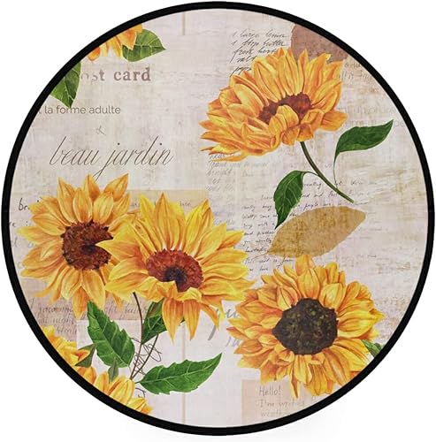Miniatura 2 de Alfombra redonda de verano vintage de girasoles de 3 pies, alfombra circular de flores florales en acuarela, suave, antideslizante, para sala de
