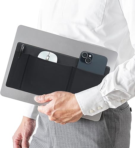 Organizador de 3 bolsillos, soporte para mouse adhesivo para laptop – funda para disco duro externo para MacBook, soporte para mouse de laptop Negro