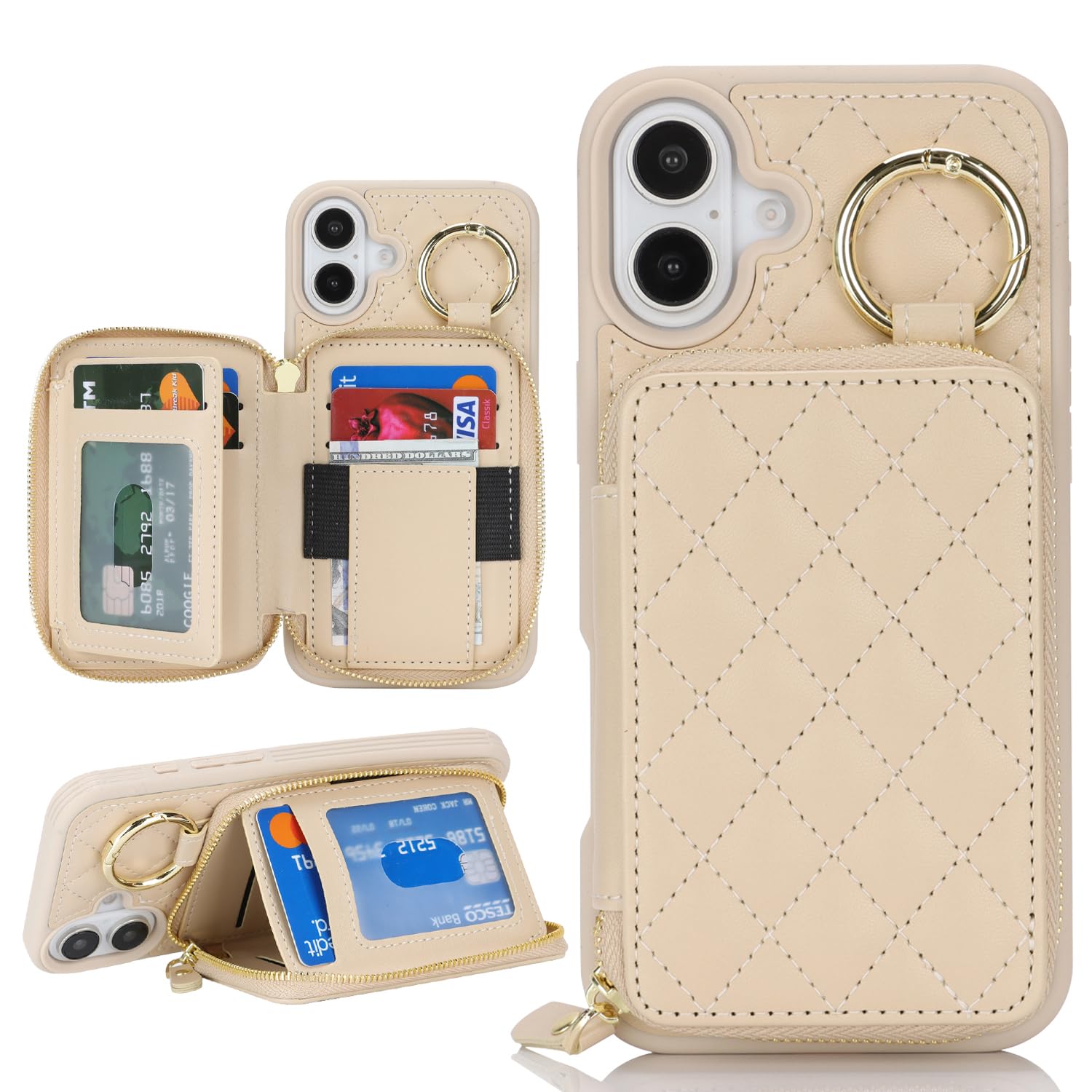 Hamany for iPhone 16 Plus Case Wallet with Card Holder,for iPhone 16 Plus Phone case Wallet with Zipper with Slot Kickstand Stand Case for Women and