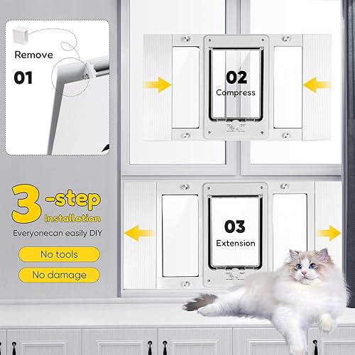 Vista 4 de Puerta para mascotas de tamaño completo para gatos y perros pequeños, ancho ajustable para ventanas correderas, instalación de 10 minutos, marco