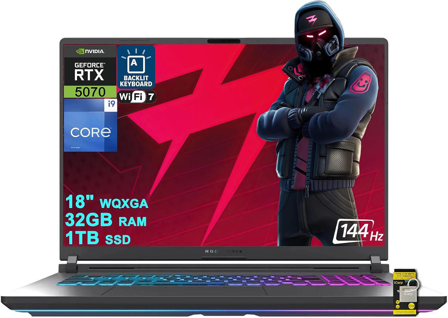 ROG Strix G18 G815 Gaming AI Laptop 18" WUXGA 144Hz (100% sRGB) Intel 24-core i9-14900HX 32GB RAM 1TB SSD GeForce RTX 5070 GDDR7 (Up to 798 AI Tops) RGB Backlit WiFi7 Win11 ICP Acc