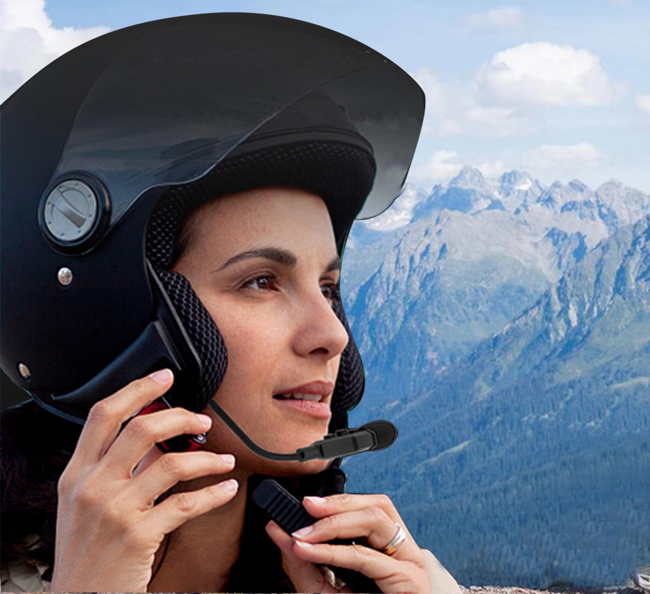 QSPORTPEAK Cuffia per Casco Moto Auricolari Cuffie Bluetooth Musica Stereo, E1+ Bluetooth 5.1 Navigatore e MP3, Raggio di 10m, Interfono Cuffia e Microfono Sportivo Sci Bicicletta Arrampicata