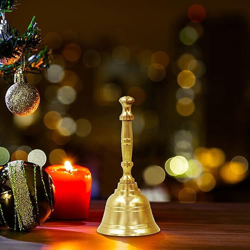 Vista 20 de Shubhkart Campana de mano de latón macizo para decoración de eventos de boda, línea de alimentos, alarma, jingles, timbre y campana de servicio