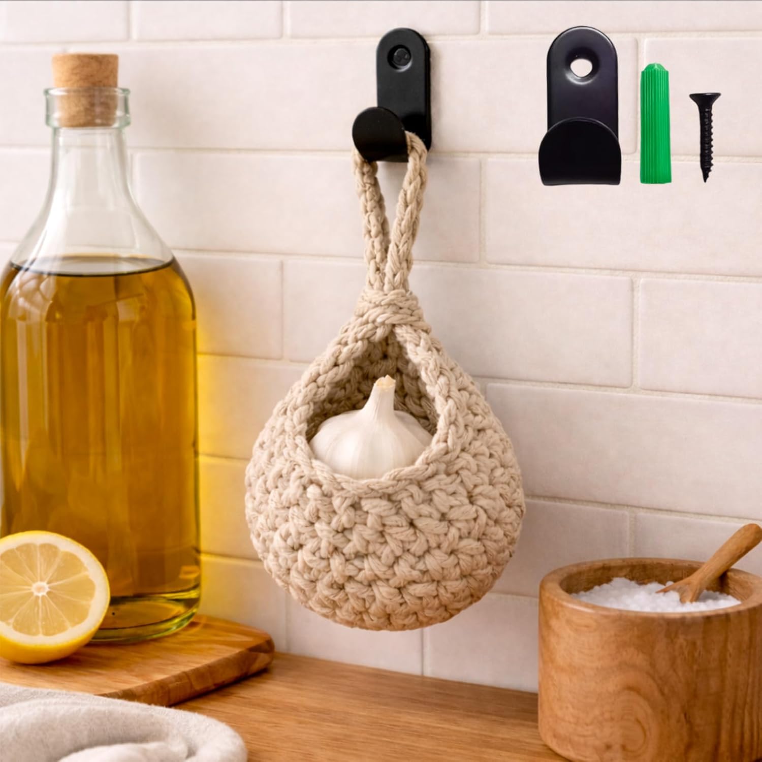 الذكي - سلة فواكه معلقة للمطبخ مع مجموعة خطافات، سلال منسوجة ب... - view 1