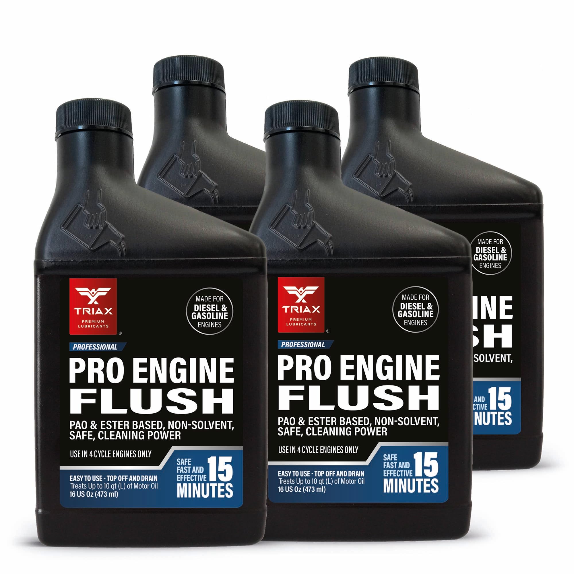 TRIAX Pro Engine Flush Oil-Based Deep Clean Motor Oil Flush Removes Sludge &amp; Carbon | Non-Solvent | Safe for Engine, Seals, Injectors | Professional Shop Grade (16 oz - Pack of 4)