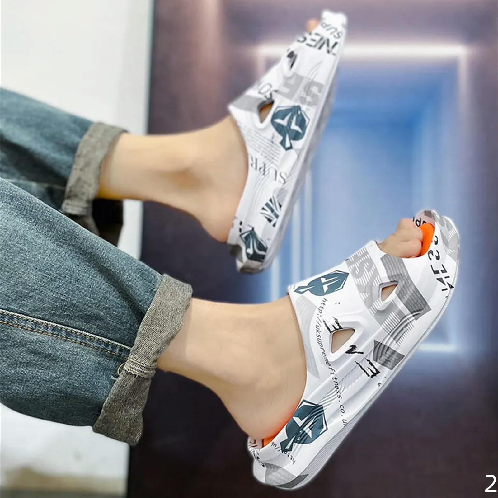 Ciabatte Uomo Moda Uomini Pantofole Stampa Diapositive Maschio Scarpe Estive Suola Spessa Comoda Casa All'aperto