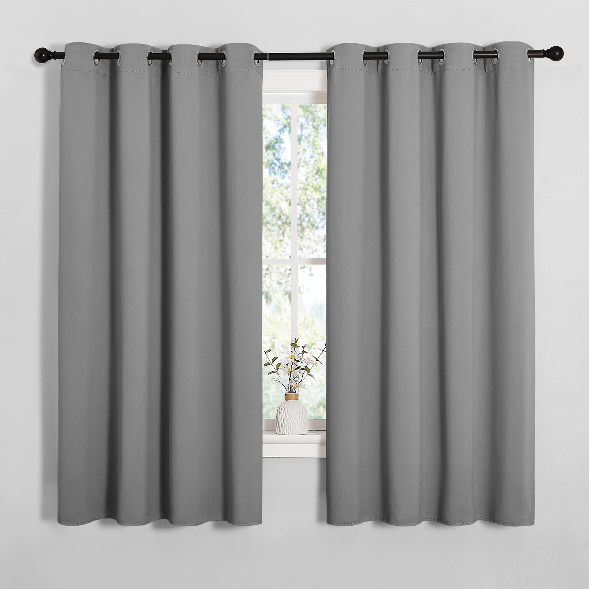 NICETOWN Silver Grey Blackout Curtain Panels for Bedroom, Thermal Insulated Grommet Top Blackout Draperies and Drapes for Basement (2 Panels, W55 x L68-inch)