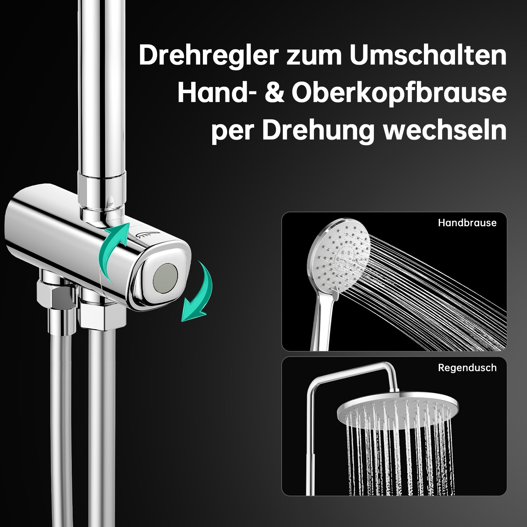 Regendusche ohne Armatur – Duschsystem aus Edelstahl mit Runder Regendusche Duschkopf, Höhenverstellbare Duschstange, Chrom-Oberfläche, für Badezimmer