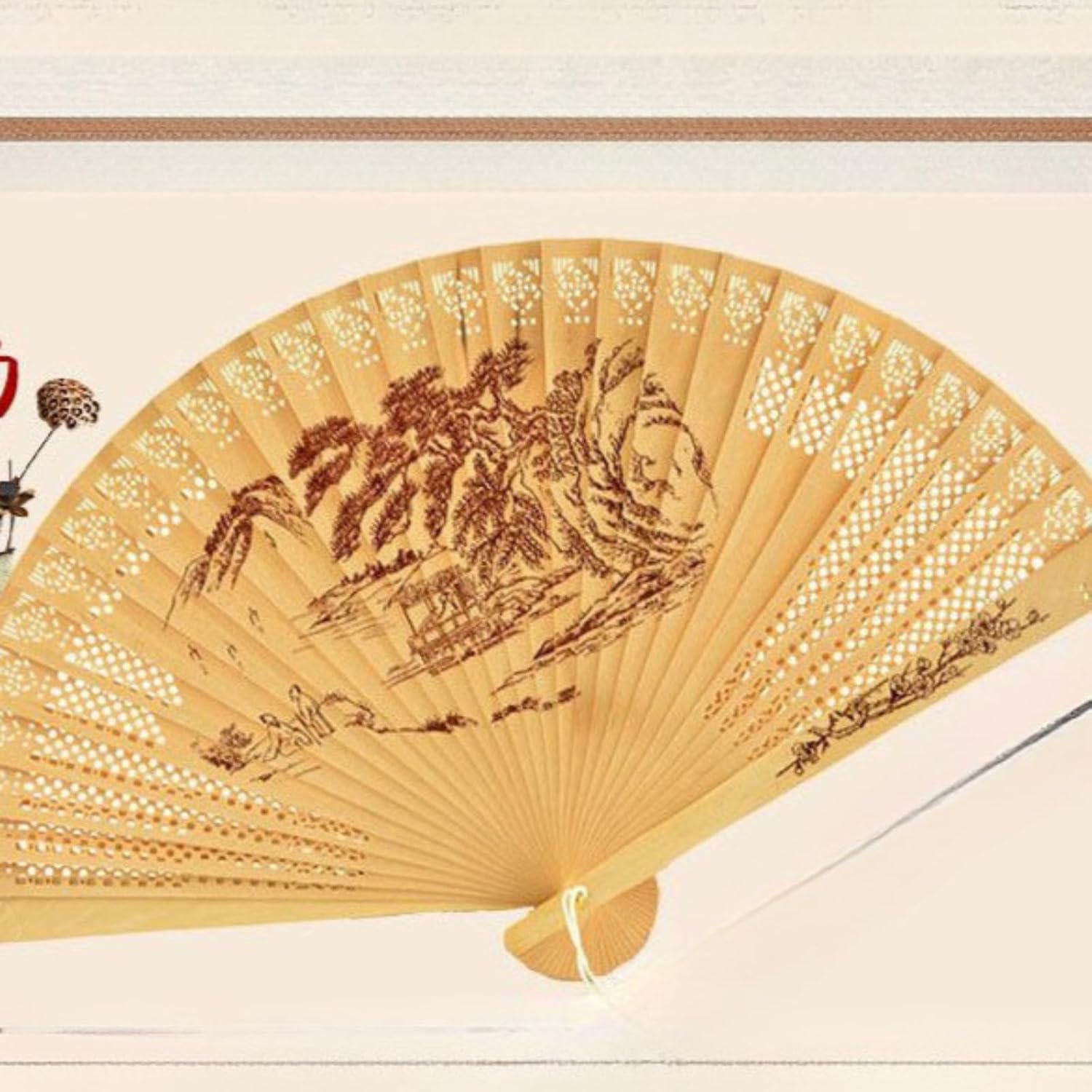 Chinese Style Decorative Folding Fan, 23cm 9.2in, Hand Carving Hollow-Out Living Room Home Decoration Crafts
