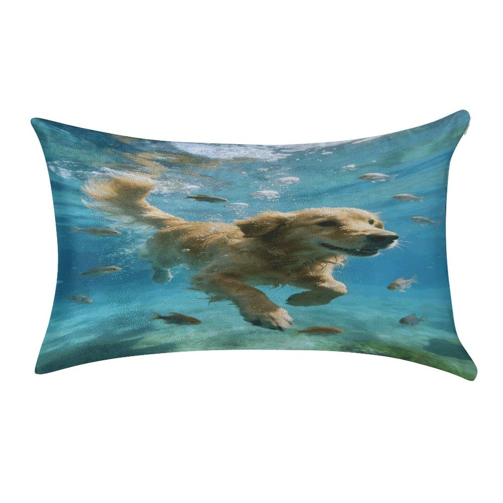 Fodpand Style Underwater Dog Pillowcase,Elegant Designed Home Decor,Velvet Pillowcase,Soft And Cozy,Pillow Case Cover With Hidden Zipper For Bedroom, Sofa, Couch