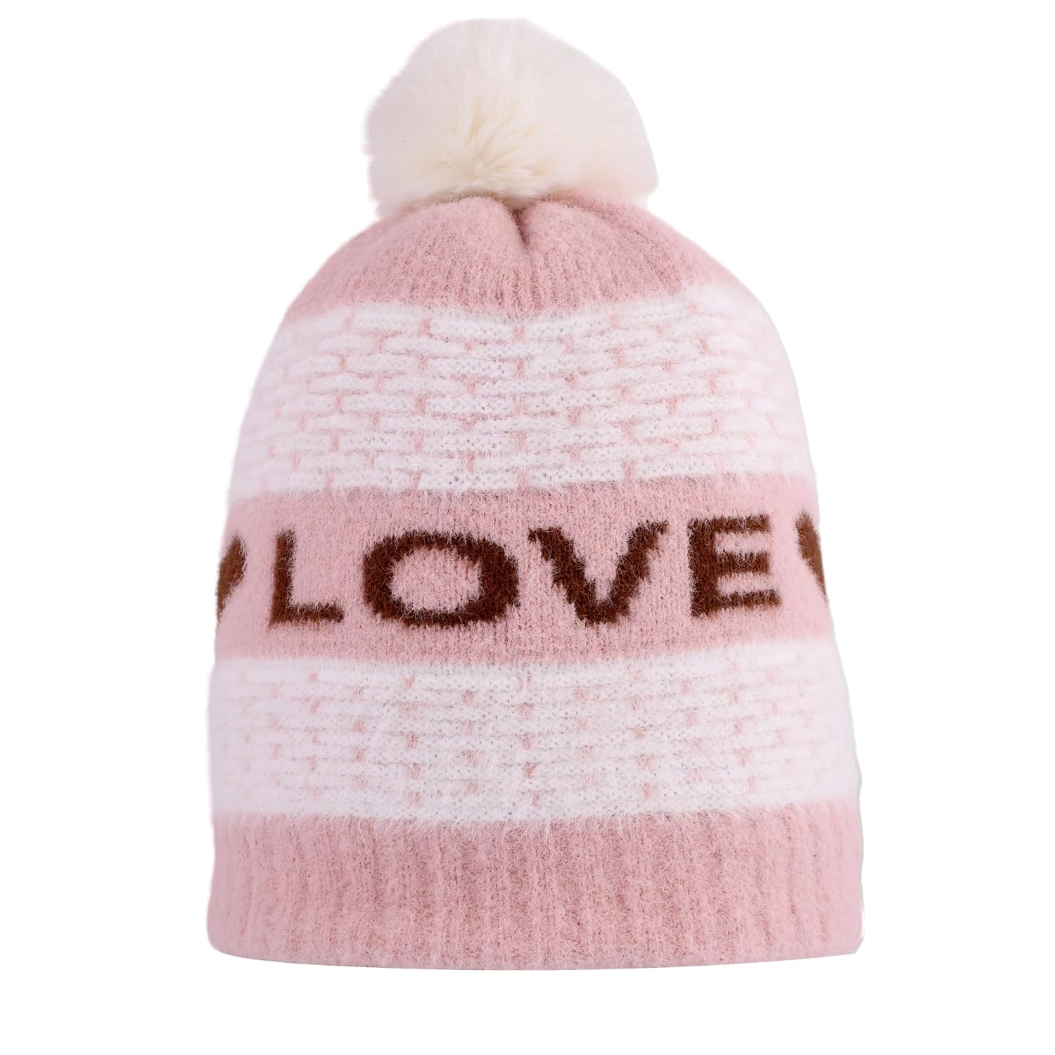 Kids Woolen Winter Warm boy and Girl Pompom Beanie Love Heart Cap (2-4 Years) Pink
