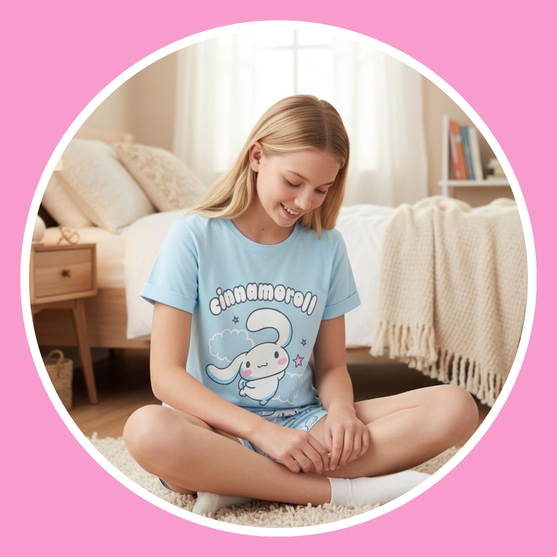 Hello Kitty Cinnamoroll Camiseta y Pantalon para Niña, Conjunto 2 Piezas Camiseta Manga Corta y Pantalon Corto, Tallas 8 a 14 Años