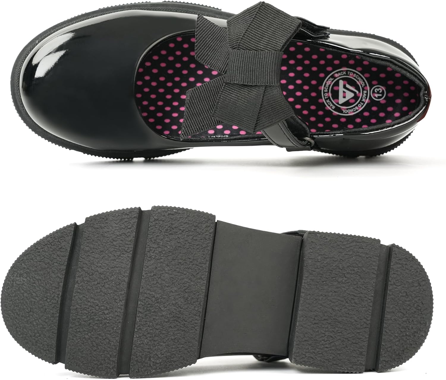 JABASIC Girls Mary Jane School Shoes Black Uniform Dress Flats Wedding Party Shoes