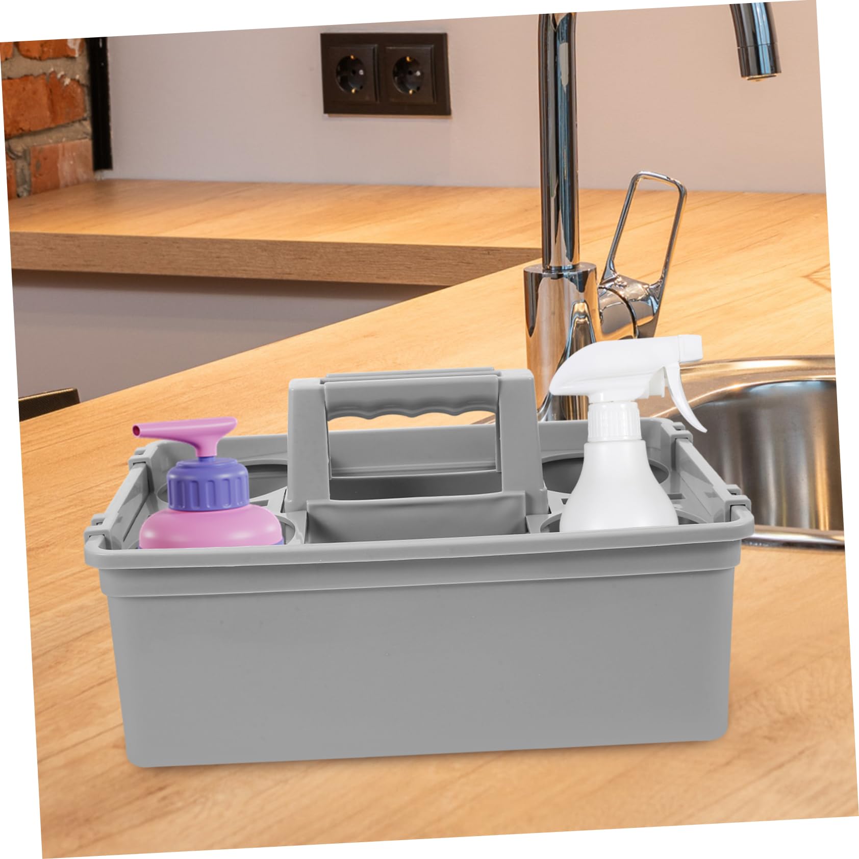 Cabilock Cesta para Productos de Limpieza de Plástico Asas Ligera y Compartimentos Separados para Organizar Herramientas y Utensilios de Limpieza Hogar