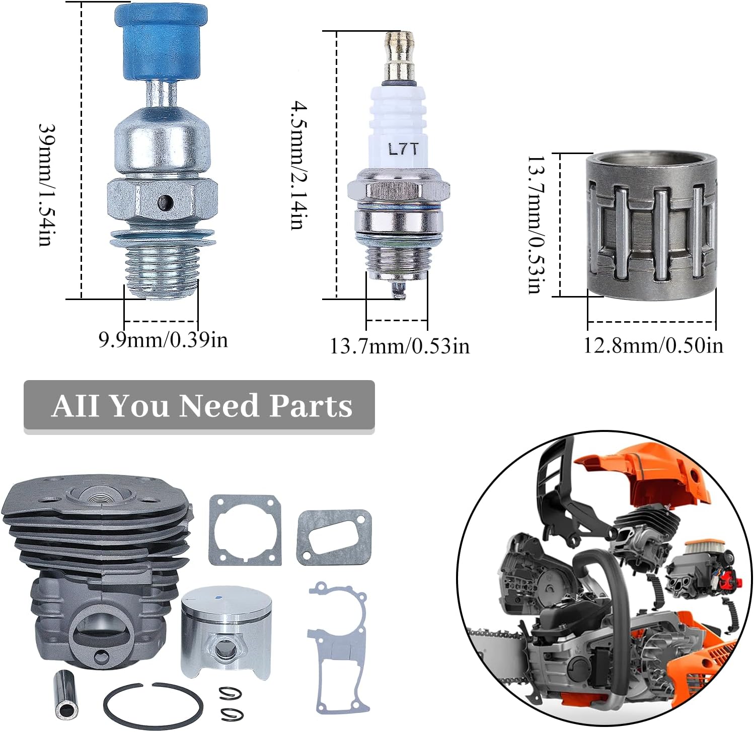 44MM Cylinder Piston Gasket Compression Release Valve Kit For HUSQVARNA 350 346 351 353 Chainsaw Engine Motor Parts